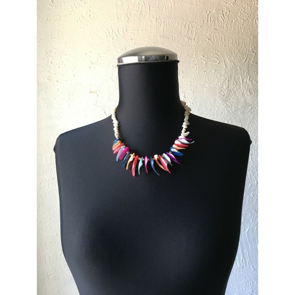 Faux Seashell Bright Colors Faux Mother of Pearl 18" Necklace - Picture 2 of 7